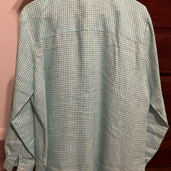 Liz Claiborne long sleeve button up shirt, size Small, aqua and white checked - Picture 2 of 4